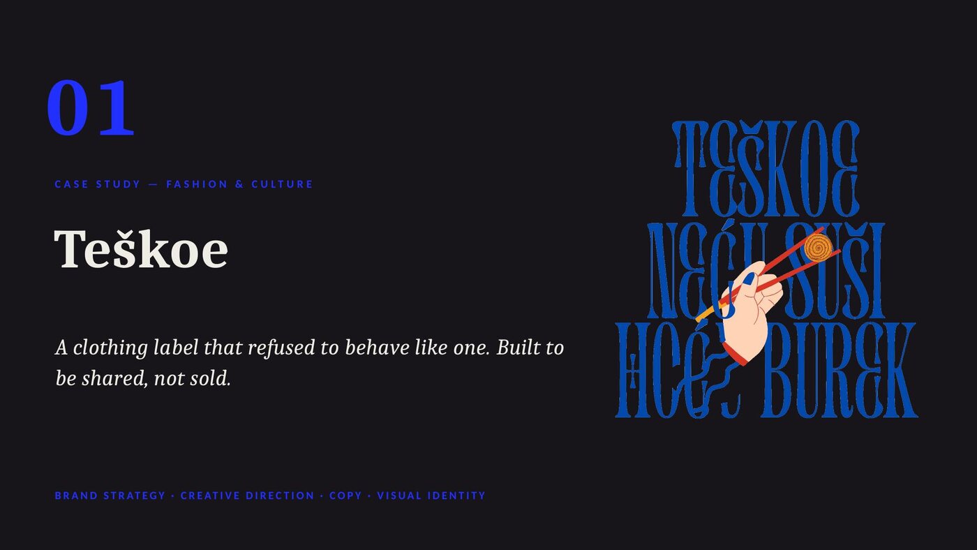 Deck slide: Teškoe — people don't share a product, they share recognition.