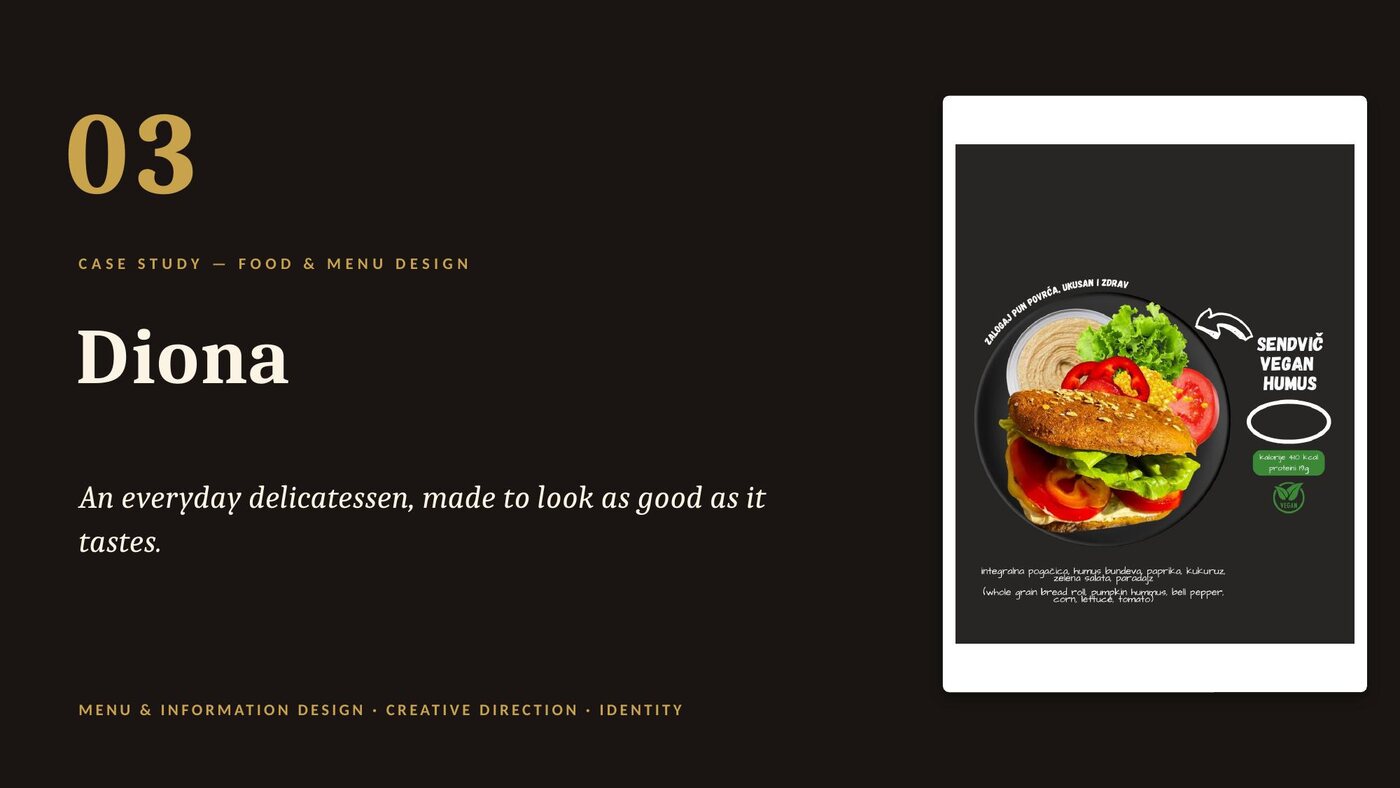 Deck slide: Diona — everyday deliciousness, made legible.