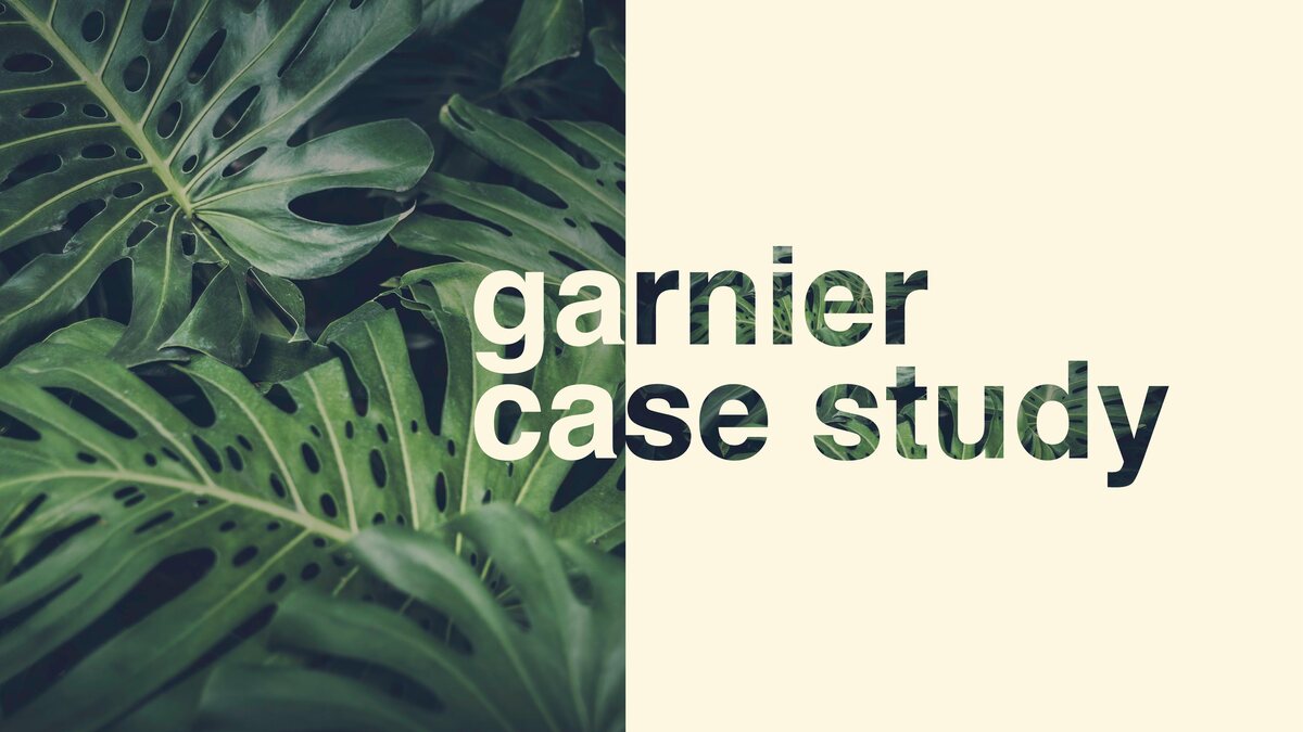 GREENIERRR — a Garnier case study over dark monstera leaves.